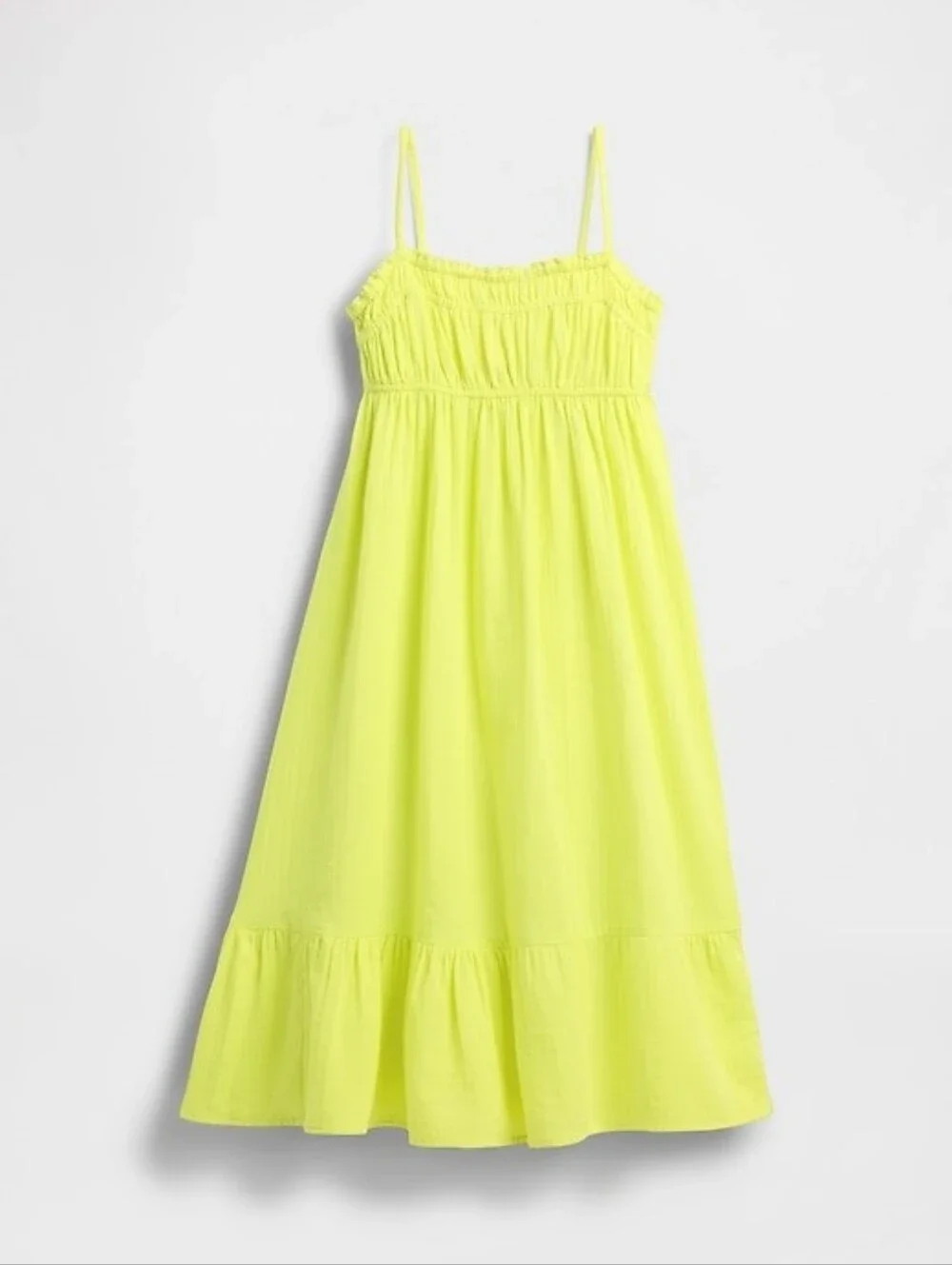 GAP Kids Cotton Crinkle Gauze Midi Dress Lemon Yellow Smocked Sundress NEW